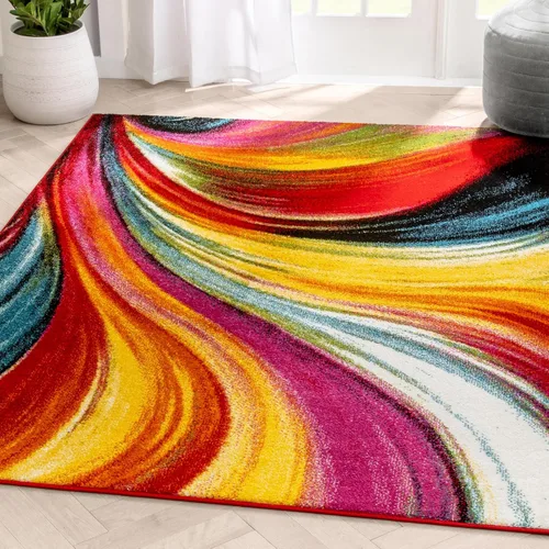 Vista 9 de Well Woven Tapete geométrico rubí de 2 x 3 pulgadas, color azul y gris, vibrante, moderno, contemporáneo, tallado a mano, diseño de rayos de sol