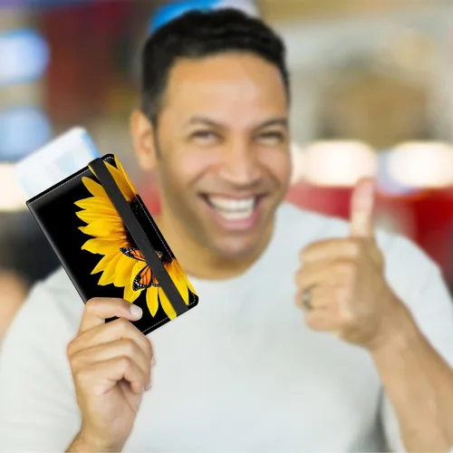 Vista 6 de AIRWEE Funda de cuero estándar para chequera, con bloqueo RFID, cartera para mujer con soporte para tarjetas de cheques duplicadas, Mariposa