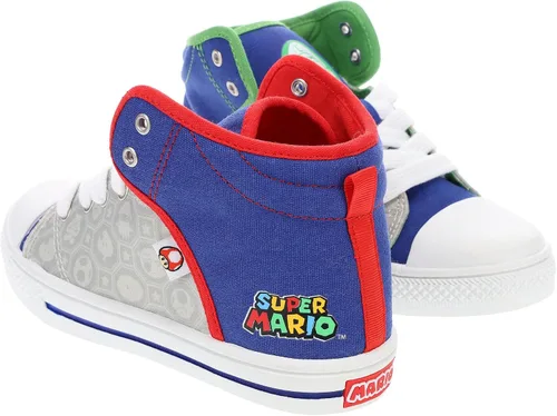 Vista 4 de SUPER MARIO Brothers Mario, Luigi, Nintendo - Zapatos deportivos de caña alta y con cordones para niños pequeños, talla 7 a 12