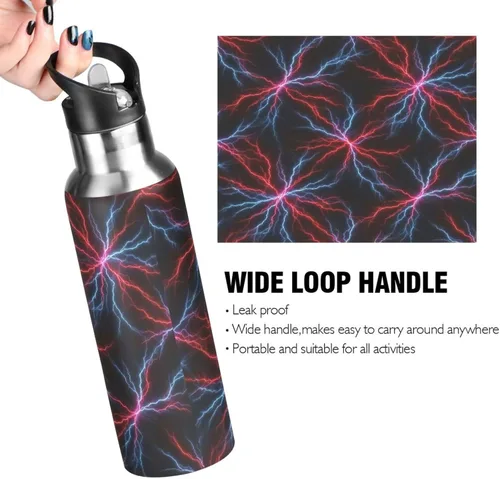 Vista 4 de Insulated Water Bottle 32 Oz, BPA-Free Sport Water Bottle Insulated for Gym Outdoor Travel School, Red Blue Electric Lightning