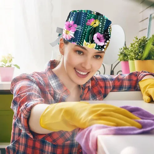 Vista 5 de 2 gorras de trabajo con botón de girasoles florecientes, vintage, ajustable, para cola de caballo, sombreros para mujer