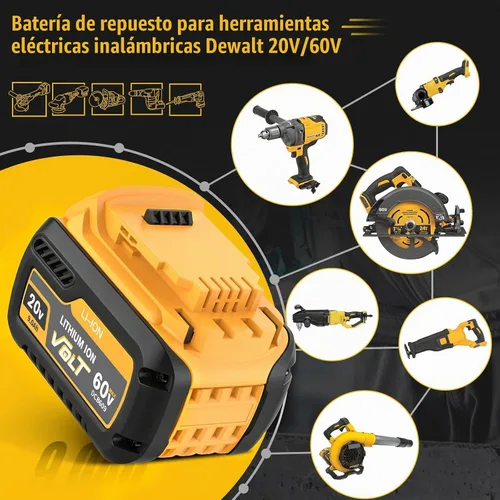 Vista 2 de Bonacell Paquete de 2 baterías de repuesto de 9.0Ah para Dewalt 20/60V Max Flexvolt compatible con Dewalt 20/60 voltios batería DCB112 DCB609 DCB606