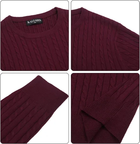 Vista 9 de Kallspin Men's Cable Knit Crewneck Sweater Pullovers Wool Blend Relax Fit Knitwear