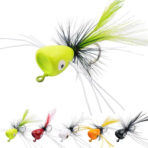 Vista 5 de Kits de señuelos para pesca con mosca, Topwater Popper Fly Fishing Bass Crappie Fly Fishing Poppers Surtido para trucha Salmón Kit de 20 piezas
