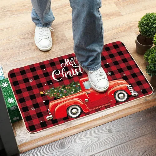 Vista 6 de Tapete decorativo de puerta de Feliz Navidad, tapete de invierno con muñeco de nieve, tapete de bienvenida, antideslizante, lavable, tapete