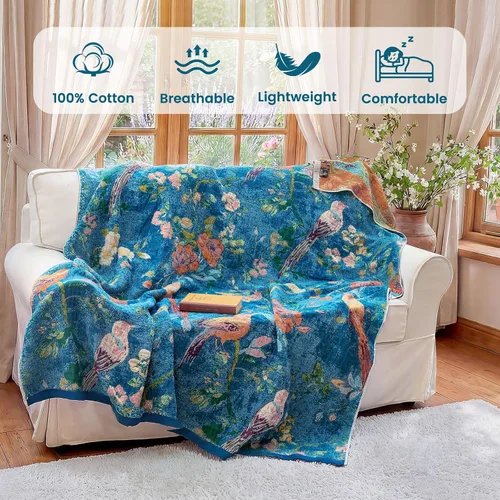 Vista 254 de MSGKV - Manta bohemia/primaveral de algodón para sofá y sala de estar, de gasa acogedora, de 50 x 60 pulgadas 50"x60" Cotton Throw, Woven Bird