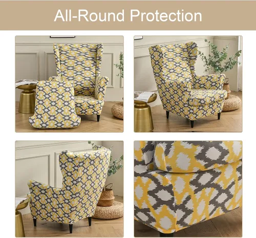 Vista 121 de Eco-Ancheng Funda para silla Wingback, 2 piezas, respaldo de ala, fundas de elastano para sillón con respaldo de ala, fundas para sillón con parte