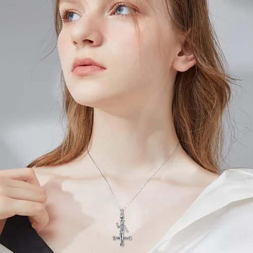 Vista 4 de PROESS Satanic Necklace Sterling Silver Inverted Cross Pendant Baphomet Necklace Goat Head Satanic Jewelry Gifts for Women Men