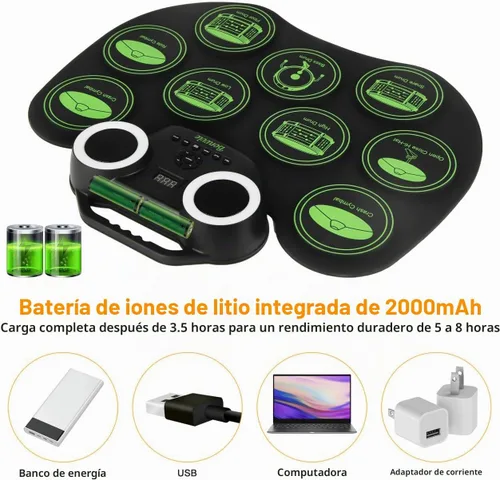 Vista 6 de Kit electrónico de tambor electrónico, tambor enrollable con batería MIDI