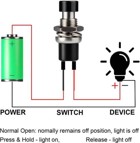 Vista 5 de Gebildet 10 piezas de botón de presión momentáneo mini precableado negro 3V-6V-12V-24V-230V/1A, SPST normalmente abierto ON/Off, botón redondo de 2