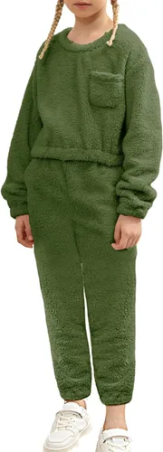 Vista 2 de Mafulus Conjunto de pantalones de dos piezas para niñas, cómodos, ligeros, de manga larga, con bolsillos