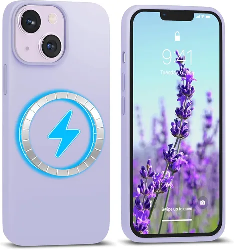 Vista 19 de IceSword Funda magnética para iPhone 14, funda de silicona Berry [carga rápida] imanes fuertes, forro de microfibra delgado, rosa intenso dulce