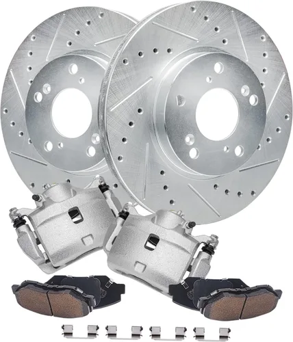 Vista 24 de Detroit Axle - Kit de frenos delanteros para Nissan Altima 2002-2006, Maxima 2002-2003, Infiniti I35 2002-2004, Rotores de freno de disco estriados