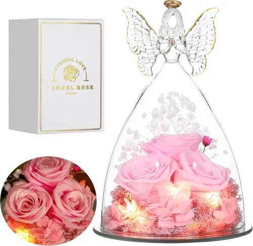 Vista 22 de Regalos de Rosas de Navidad para Mujeres Flor Real Preservada en Figuras de Ángel de Cristal Rosas para Entrega Prime Regalos de Cumpleaños