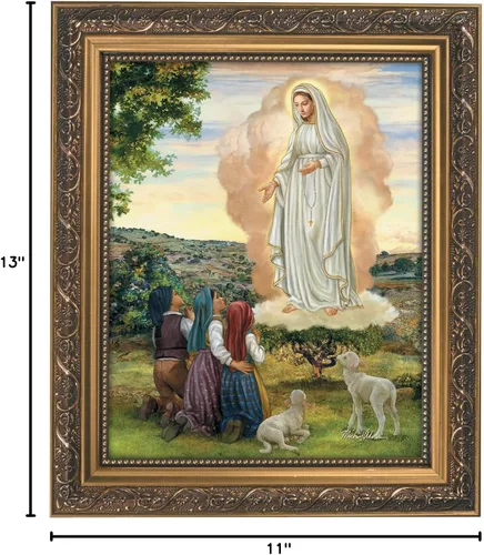 Vista 2 de Gerffert - Decoración de pared cristiana con marco dorado, 11 x 13 pulgadas, Nuestra Señora de Fátima