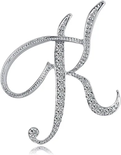 Vista 31 de ETHOON Broche de letras con inicial de diamantes de imitación para mujer, manualidades, plateado A-Z