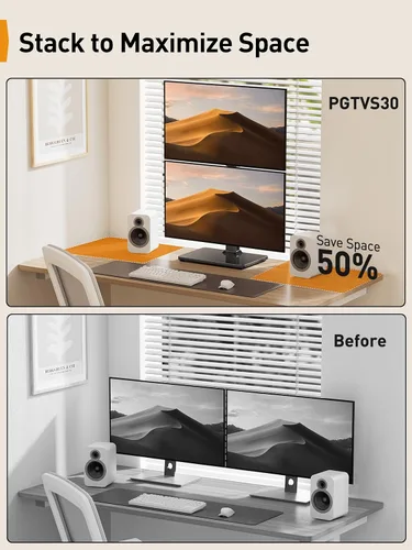 Vista 6 de Soporte de monitor Perlegear, soporte de monitor doble para dos pantallas de 13-40 pulgadas, soporte de monitor vertical con rotación de 360 grados