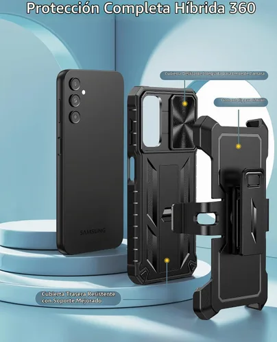 Vista 3 de FNTCASE for Samsung Galaxy A14-5G Case with Slide Camera Cover & Holster Black Matte