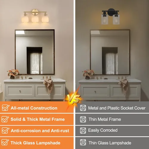 Vista 165 de Shenmoyl Lámparas de baño, lámpara de pared de 2 luces para tocador sobre espejo con pantalla de vidrio tulipán blanco para dormitorio, sala