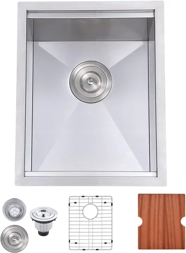 Vista 11 de SHACO Fregadero de barra empotrado de 15x15 pulgadas, fregadero de acero inoxidable de 15 pulgadas de un solo tazón hecho a mano de níquel cepillado