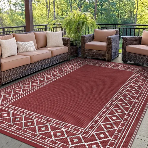 Vista 15 de GENIMO Alfombra de Exterior 5'x8' Impermeable para Patio, Alfombra de Paja de Plástico Reversible para Exteriores, Alfombras de Camping para Negro