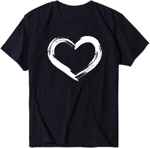 Vista 5 de Camisetas de manga corta con estampado de corazón para mujer, camisetas de ajuste regular, linda y divertida, ropa de regalo 2023
