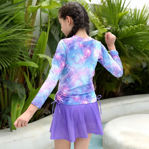 Vista 2 de swimsobo - Traje de baño para niñas con protección contra erupciones, manga larga, traje de baño de dos piezas, falda de natación con pantalones