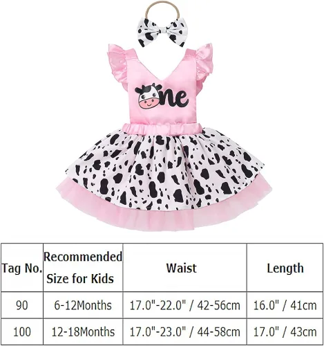 Vista 7 de IMEKIS Toddler Baby Girl Farm Cow 1st Birthday Outfit Cow Print Dress with Headband Cake Smash Photo Shoot Clothes Set