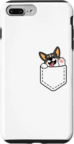 Vista 9 de iPhone 15 Funny Peeking Tricolor Corgi dentro del bolsillo para el caso del dueño del perro