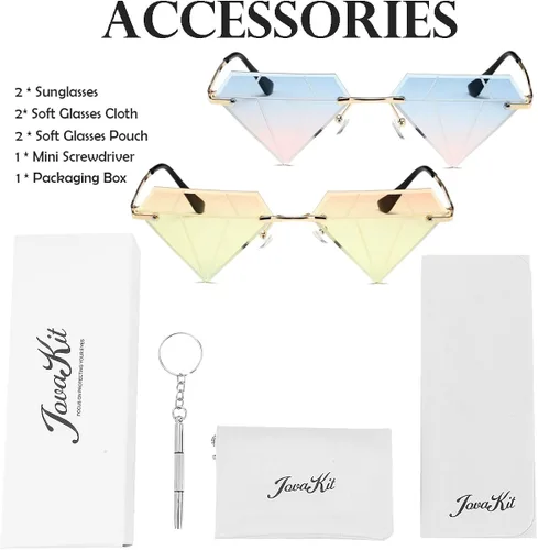 Vista 7 de JOVAKIT Gafas de sol triangulares con forma de diamante para mujeres y hombres, gafas de sol vintage sin montura retro para fiesta rave, gafas