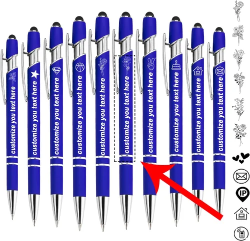 Vista 22 de Bolígrafos personalizados personalizados con nombre de flor de nacimiento a granel, bolígrafo grabado personalizado con lápiz capacitivo, logotipo