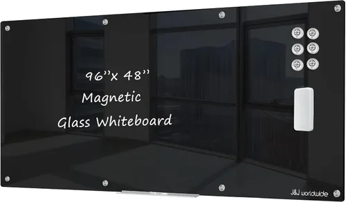 Vista 14 de J&J worldwide Pizarra blanca de vidrio magnético negro de 47 x 35 pulgadas, sin marco, de vidrio templado, borrado en seco, para montaje en pared