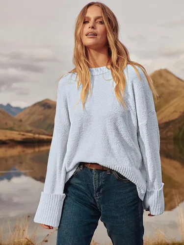 Vista 165 de LOGENE Suéter de gran tamaño para mujer, cuello redondo, manga larga, suave, mullido, suéter de punto 2025 para otoño e invierno