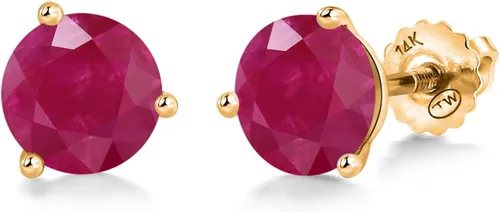 Vista 121 de Gem Stone King Aretes de Martini de oro amarillo de 14 quilates Aretes de tuerca de 3 puntas para mujeres y hombres Redondos de 0.236 pulgadas
