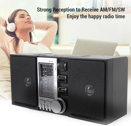 Vista 7 de PUSOKEI Radio AM FM SW, radio portátil de onda corta con altavoces duales de 5 W, reproducción de tarjeta SD USB, radio recargable para uso