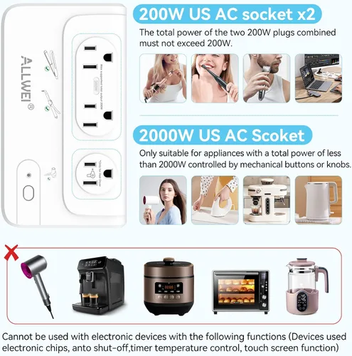 Vista 2 de ALLWEI Convertidor de Voltaje de Viaje de 2000W, Convertidor de 220v a 110v para Viaje Europeo, Adaptador de Voltaje para Secador de Pelo
