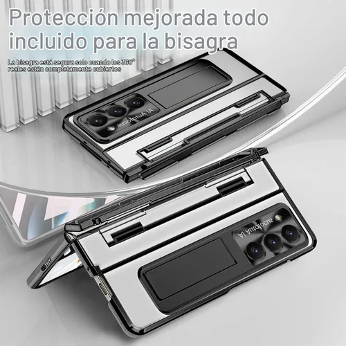 Vista 3 de NINKI Funda compatible con Samsung Galaxy Z Fold 5 5G con S Pen y protección de bisagra, cubierta transparente chapada de lujo transparente con Negro