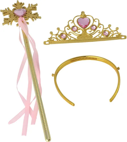 Vista 2 de XiangGuanQianYing Princesa Dress Up Princess Varitas Tiaras y Coronas para Niñas Pequeñas Juego de Varita de Copo de Nieve Rosa