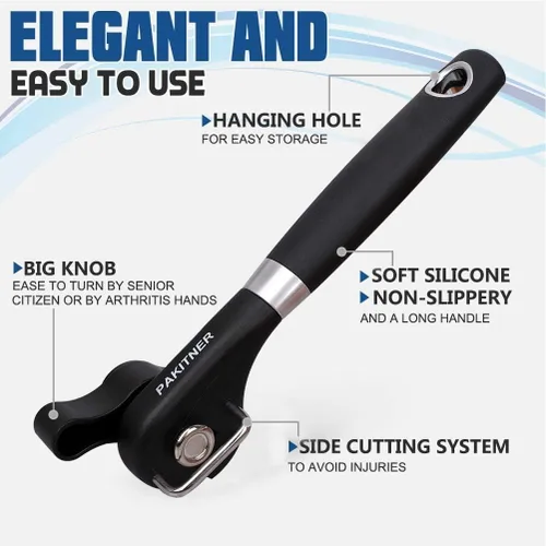 Vista 2 de PAKITNER - Abrelatas de corte seguro, abrelatas de borde liso - Perilla de mano de fácil giro, abrelatas manual, borde liso ergonómico, herramienta