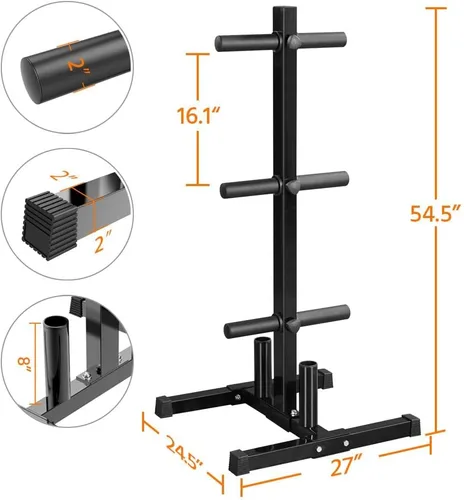 Vista 2 de Yaheetech Soporte para placas de mancuernas y mancuernas de 2 pulgadas para árbol olímpico, soporte para placa de parachoques de peso con 2 soportes