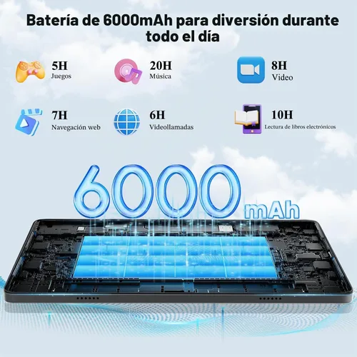Vista 7 de Tablet Android 14, tableta de 10.1 pulgadas, procesador A523 Octa Core, 8GB+128GB+2TB Expandir tabletas de computadora, batería de 6000mAh, pantalla