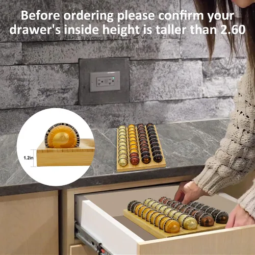 Vista 6 de MinBoo Bandeja de bambú para guardar cápsulas de café, organizador de cajón con capacidad para 40 cápsulas, compatible con cápsulas de café