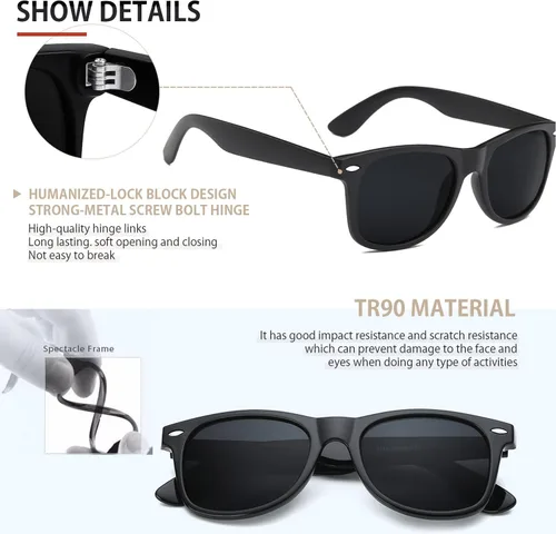 Vista 2 de FEIDUSUN Lentes de sol polarizados para hombre y mujer, lentes de sol retro negros para conducir, pescar, protección UV