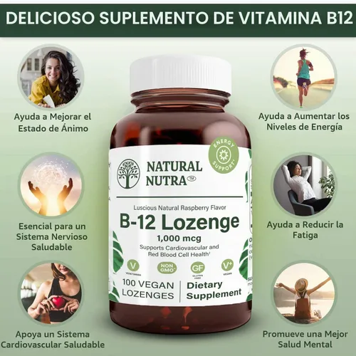 Vista 3 de Suplemento natural de vitamina B12 Nutra, 100 pastillas