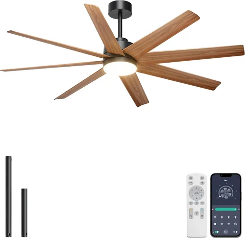 Vista 12 de Ohniyou Ventilador de techo de 60 pulgadas con luz, ventilador de techo blanco moderno de 8 aspas con control remoto y aplicación, regulable