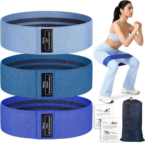 Vista 8 de Renoj Resistance Bands for Working Out: 3-Set Professional Exercise Bands for Pilates, Yoga, Home Gym, Booty, Leg Training Heavy/Medium/Light