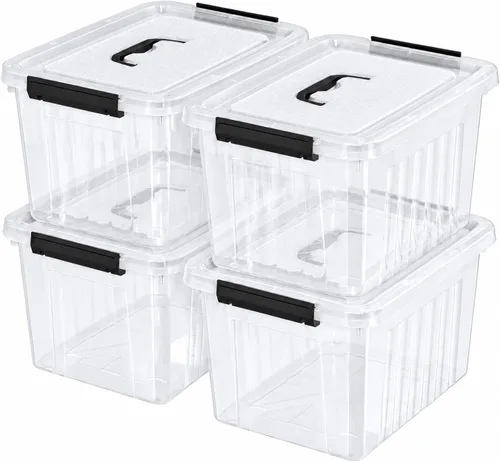 Vista 9 de Cajas de almacenamiento de plástico de 6 cuartos de galón con tapas y asas, contenedor de almacenamiento de cierre transparente, 6 paquetes