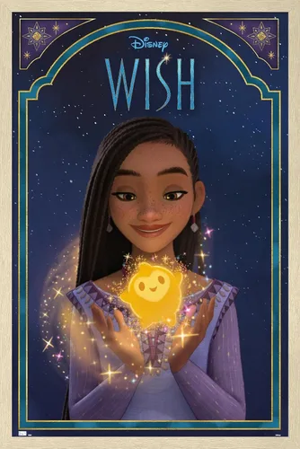 Vista 7 de Trends International Disney Wish - Póster de pared de Asha & Star, 22.4 pulgadas de largo x 14.7 pulgadas, versión enmarcada en madera de granero