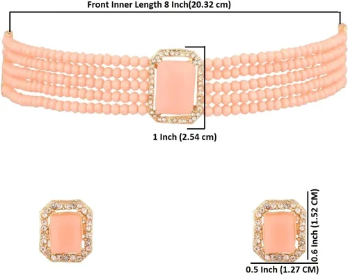 Vista 4 de Efulgenz Indian Jewelry Set Crystal Choker Faux Pearl Multi Layered Strand Beaded Necklace Earrings Bollywood Jewelry Set for Women