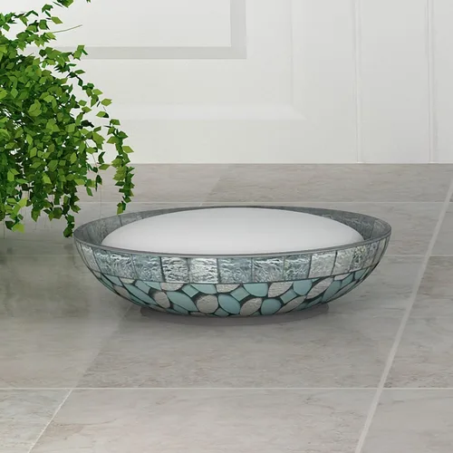 Vista 2 de nu steel Jabonera de espuma marina en azul aguamarina/mosaico de vidrio plateado/acero inoxidable para baños y espacios de tocador